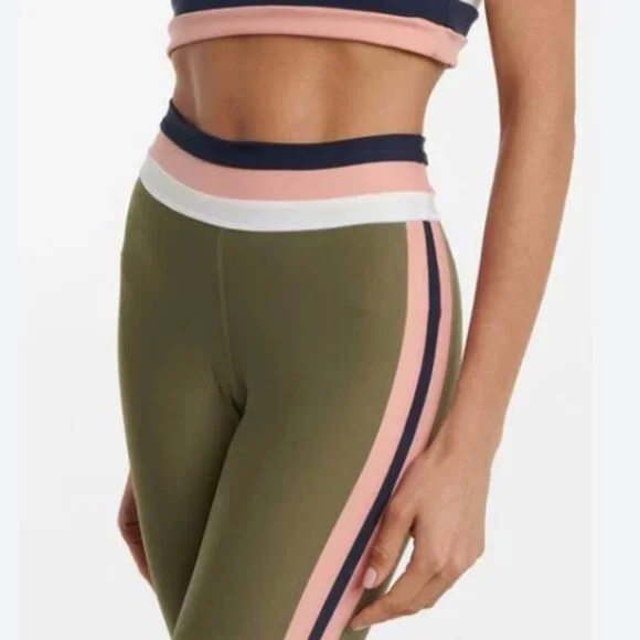 The Upside Papillon High-Rise Striped Leggings Olive Green Women's 10 EUC - Picture 2 of 16